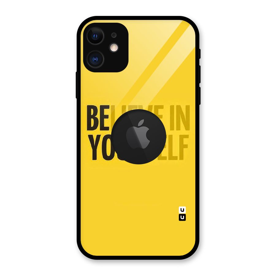 Believe Yourself Yellow Glass Back Case for iPhone 11 Logo Cut