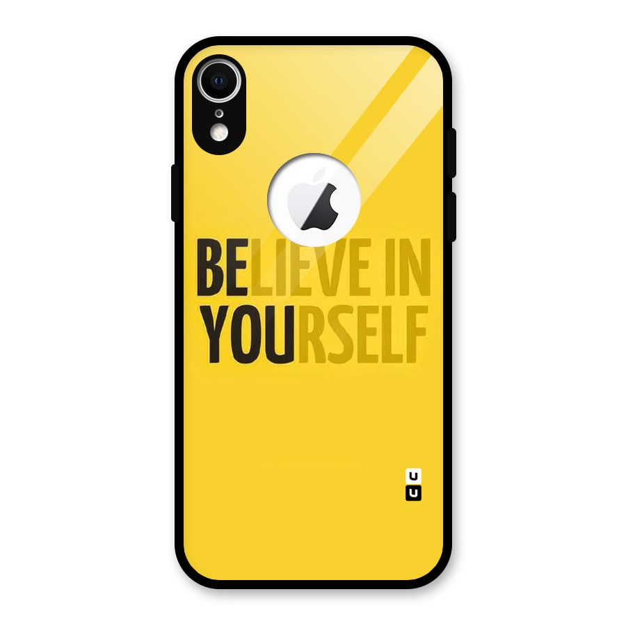 Believe Yourself Yellow Glass Back Case for iPhone XR Logo Cut