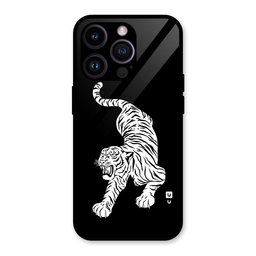 Bengal Tiger Stencil Art Glass Back Case for iPhone 14 Pro