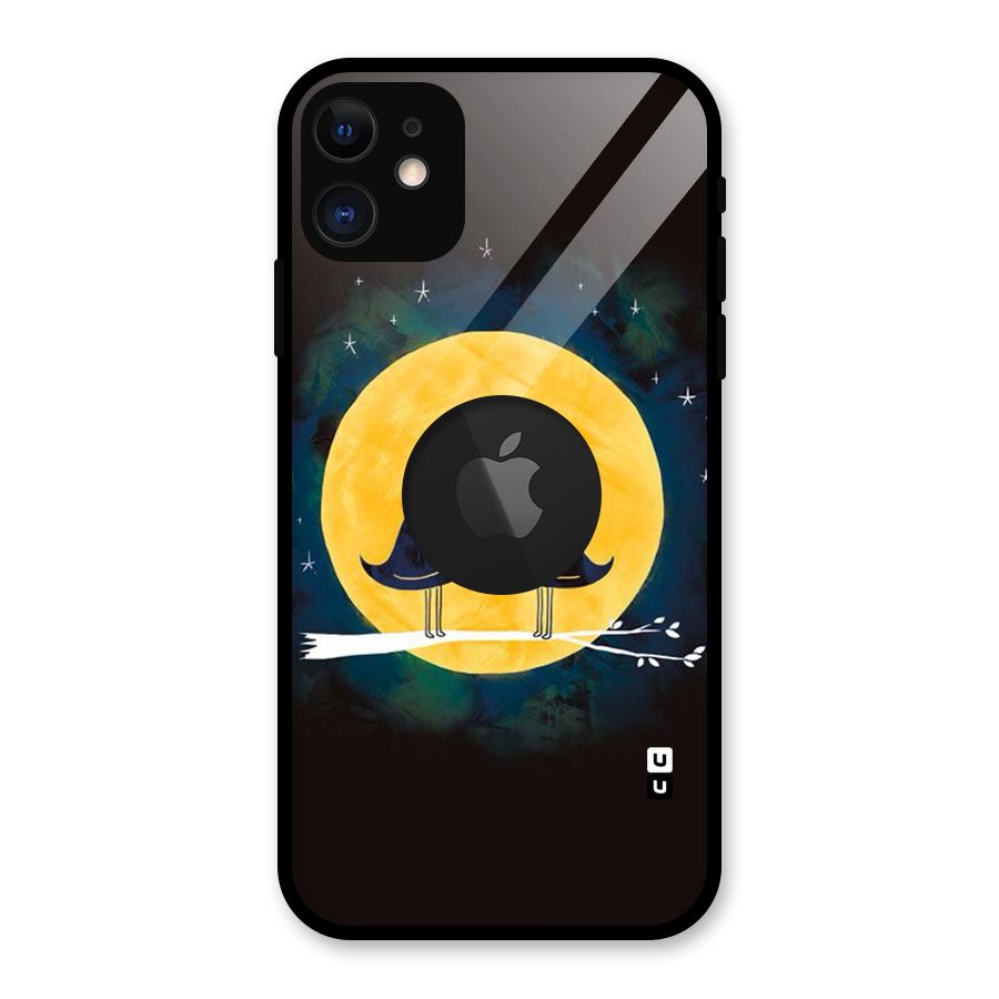 Bird Moustache Glass Back Case for iPhone 11 Logo Cut