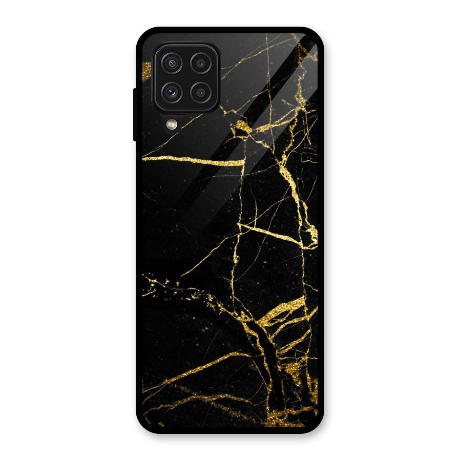 Black And Gold Design Glass Back Case for Galaxy A22 4G