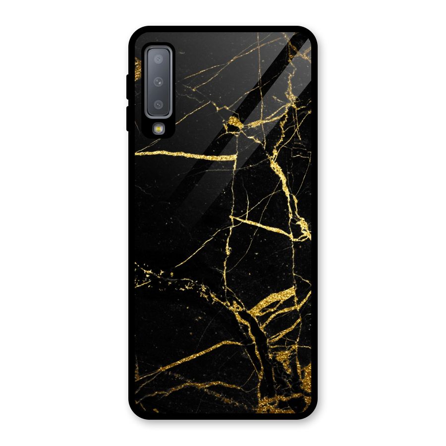 Black And Gold Design Glass Back Case for Galaxy A7 (2018)