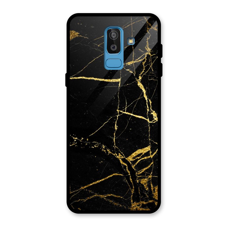 Black And Gold Design Glass Back Case for Galaxy J8