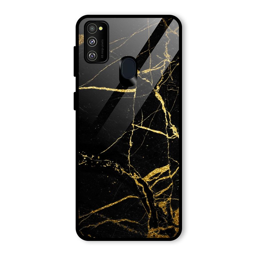 Black And Gold Design Glass Back Case for Galaxy M21