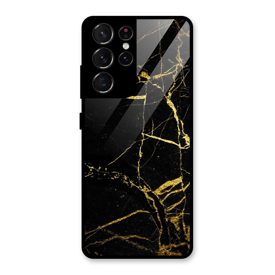Black And Gold Design Glass Back Case for Galaxy S21 Ultra 5G