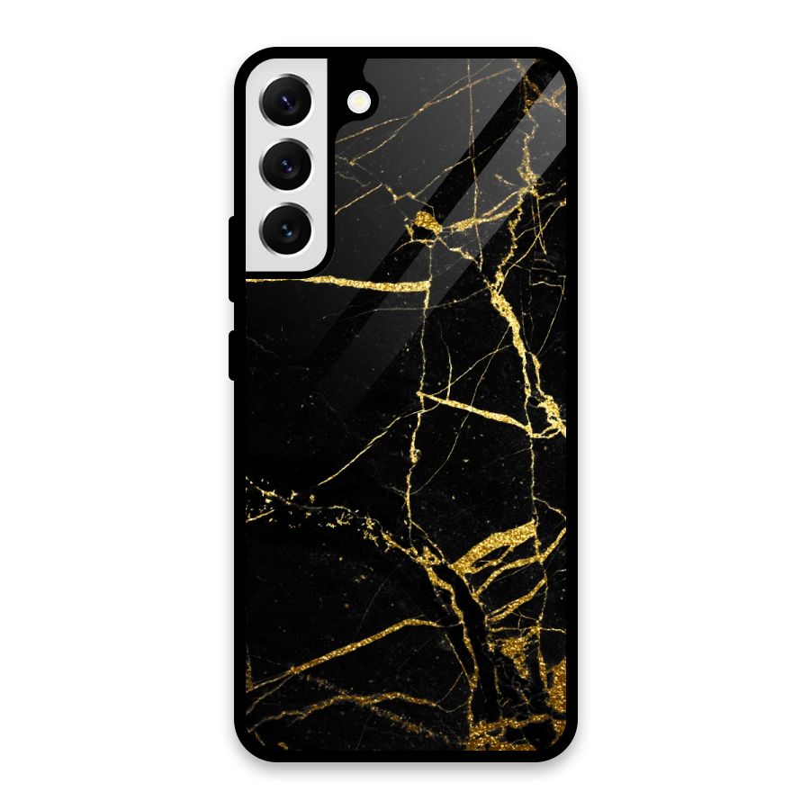 Black And Gold Design Glass Back Case for Galaxy S22 Plus 5G