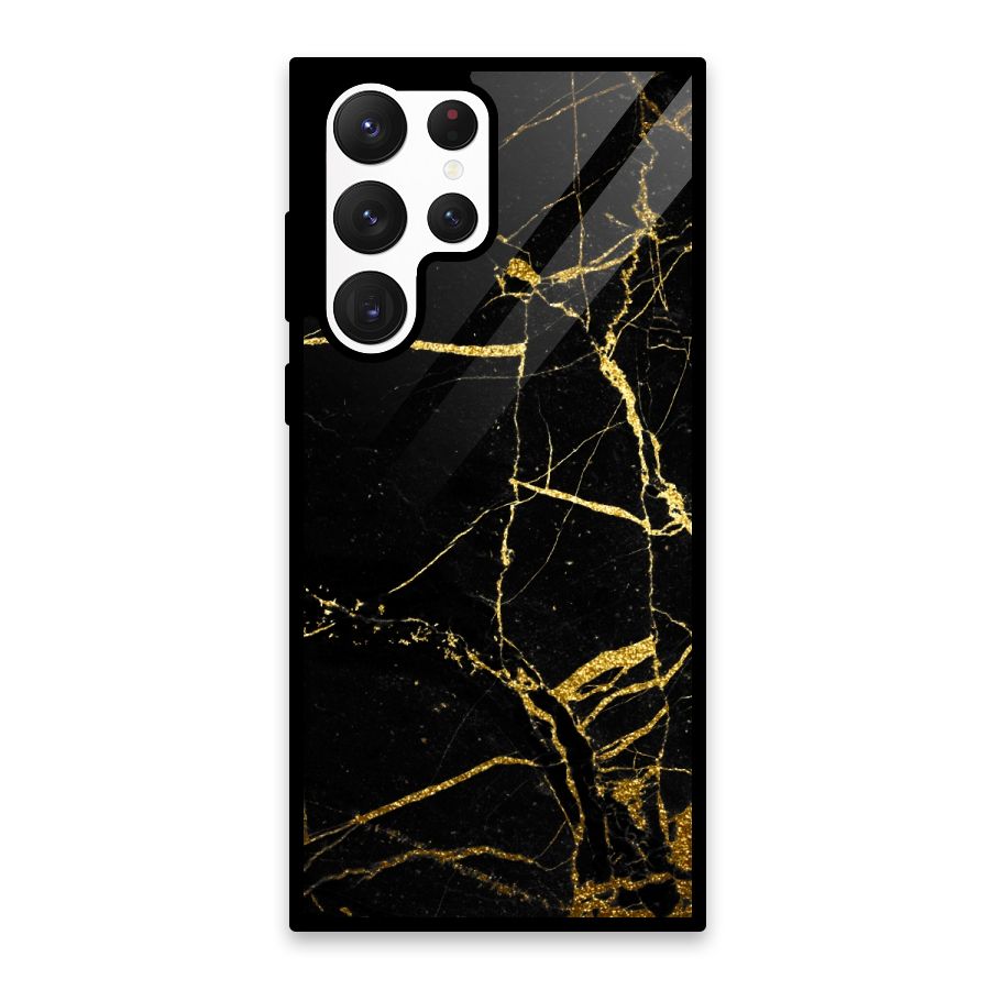 Black And Gold Design Glass Back Case for Galaxy S22 Ultra 5G