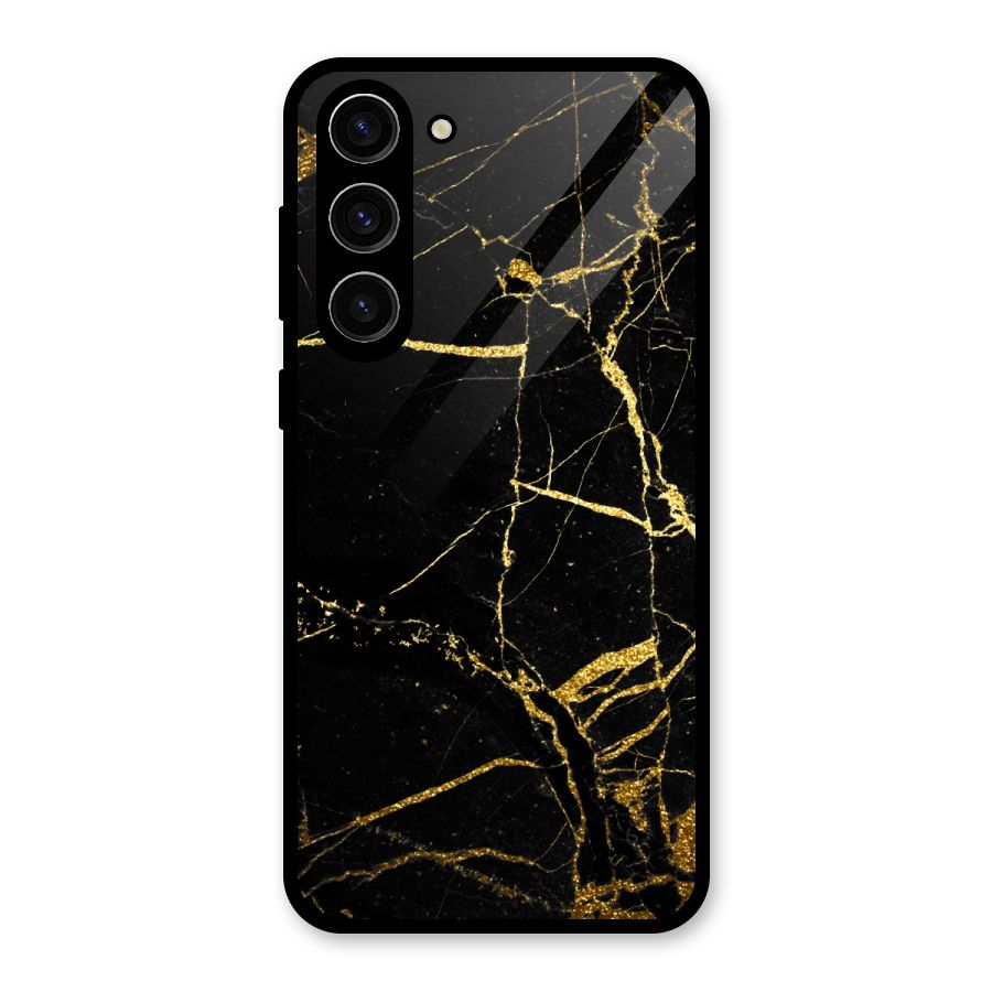 Black And Gold Design Glass Back Case for Galaxy S23 Plus
