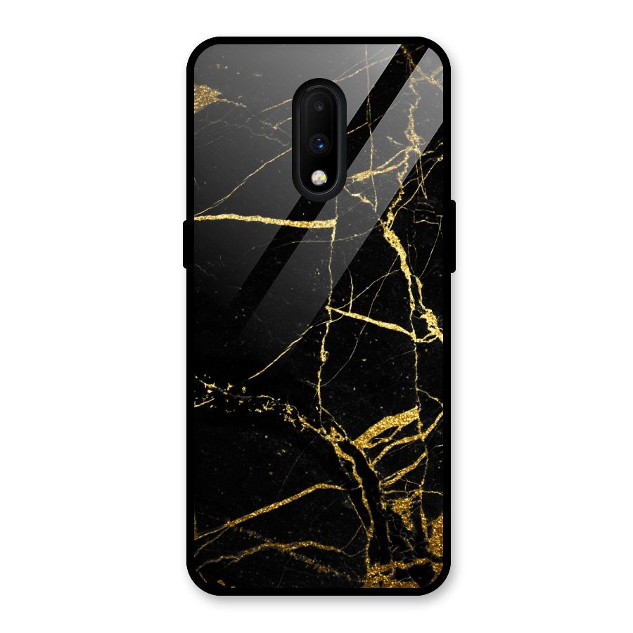 Black And Gold Design Glass Back Case for OnePlus 7