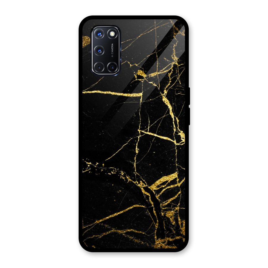 Black And Gold Design Glass Back Case for Oppo A52