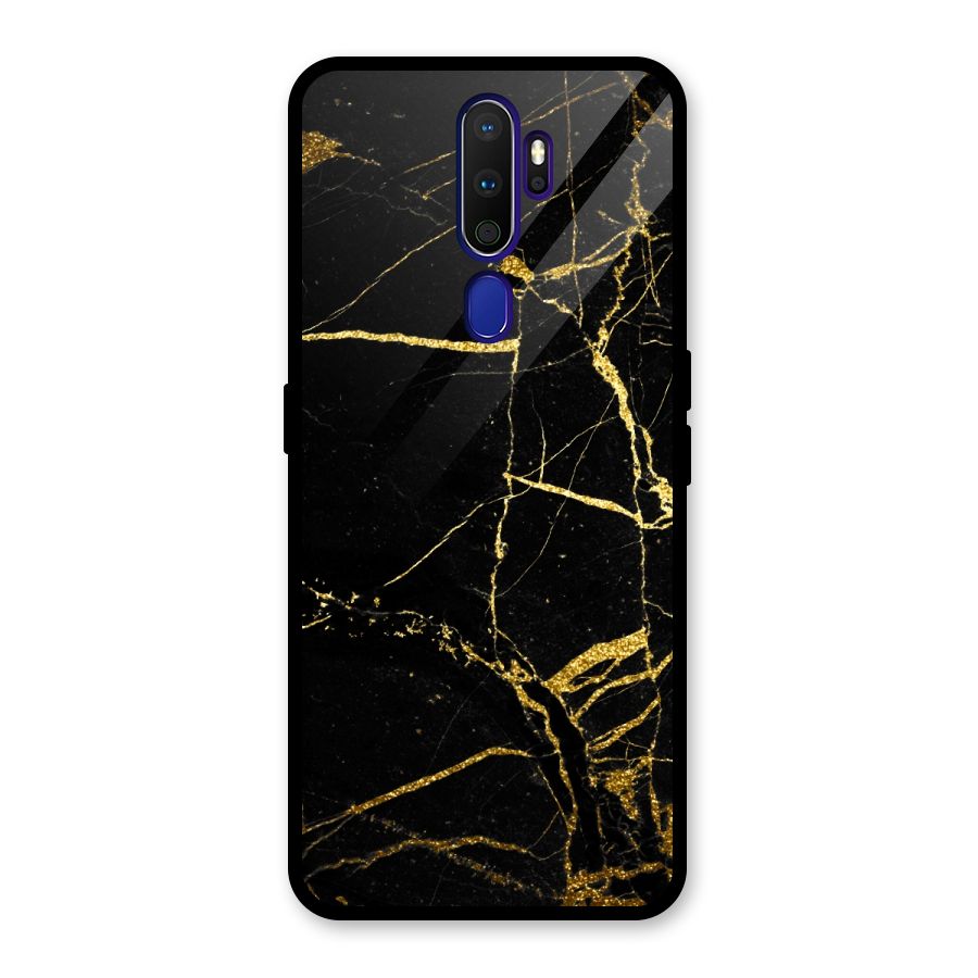 Black And Gold Design Glass Back Case for Oppo A9 (2020)
