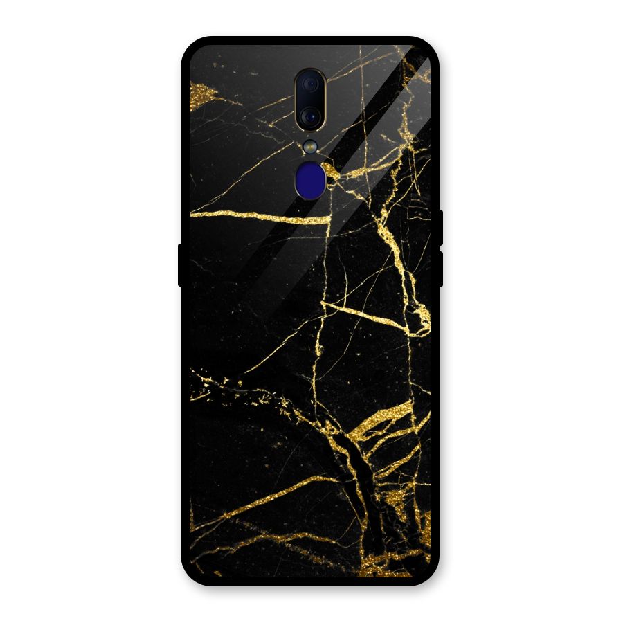 Black And Gold Design Glass Back Case for Oppo F11