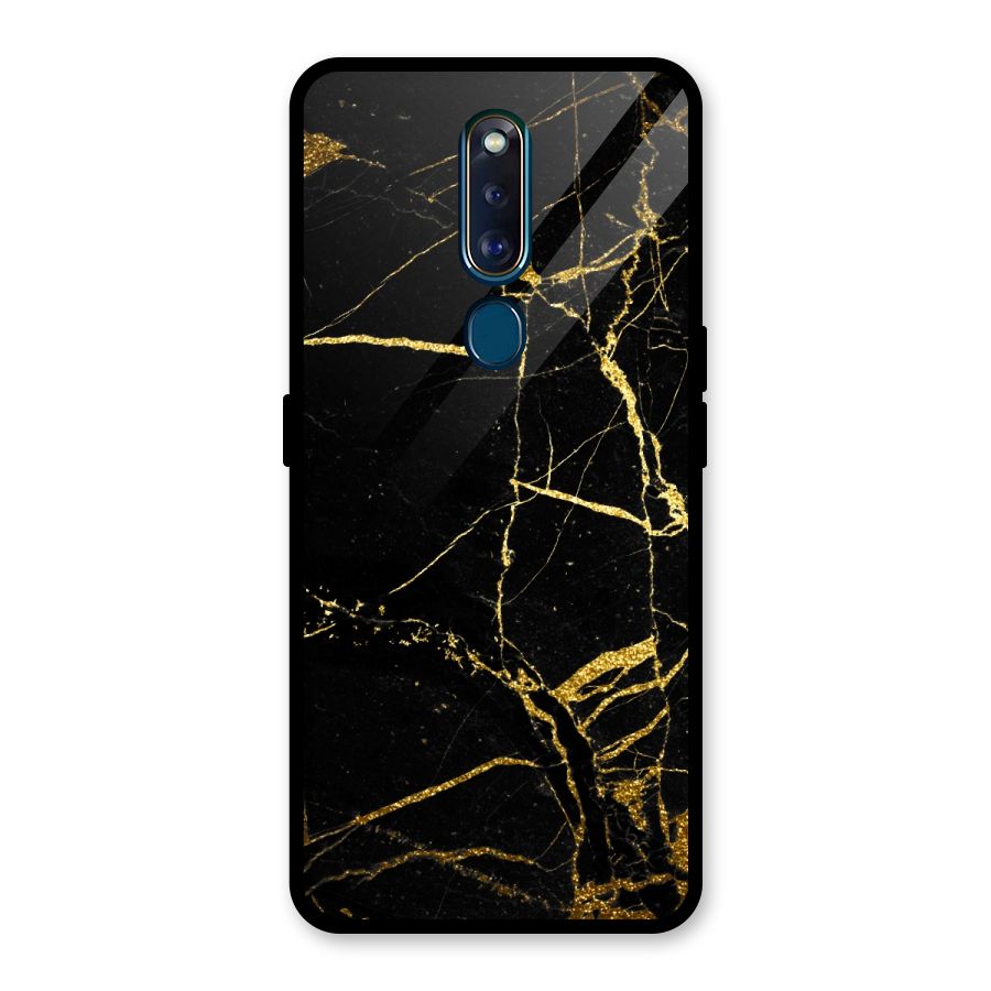 Black And Gold Design Glass Back Case for Oppo F11 Pro