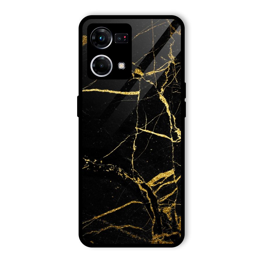 Black And Gold Design Glass Back Case for Oppo F21 Pro 4G