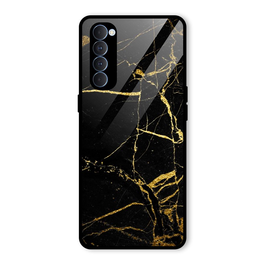 Black And Gold Design Glass Back Case for Oppo Reno4 Pro