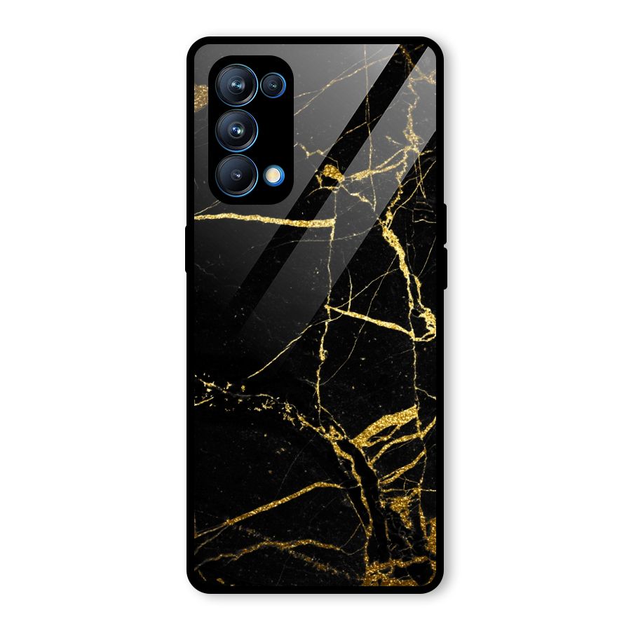 Black And Gold Design Glass Back Case for Oppo Reno5 Pro 5G