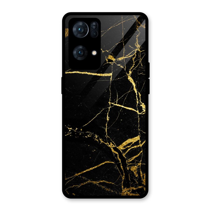 Black And Gold Design Glass Back Case for Oppo Reno7 Pro 5G