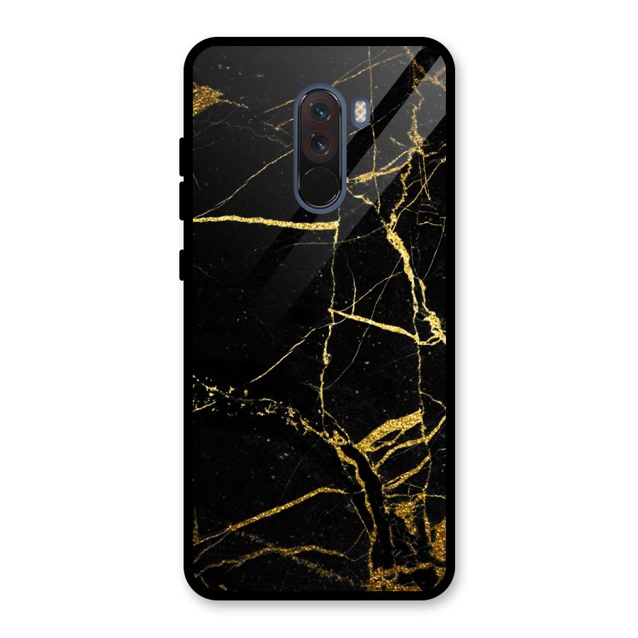 Black And Gold Design Glass Back Case for Poco F1