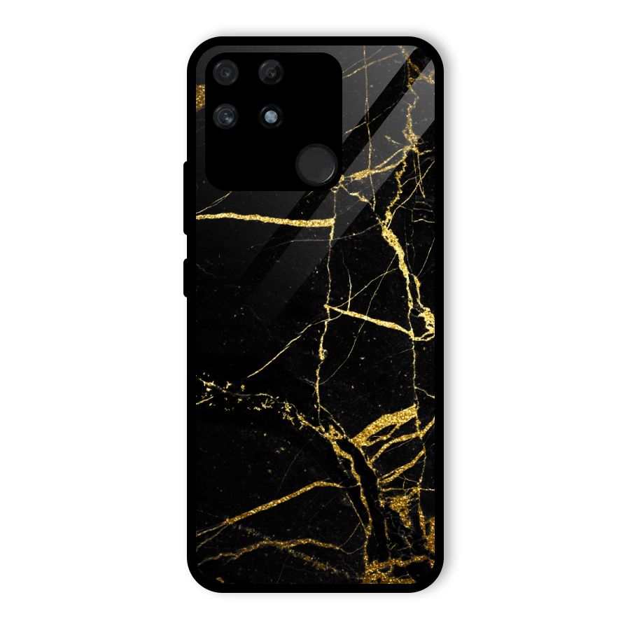 Black And Gold Design Glass Back Case for Realme Narzo 50A