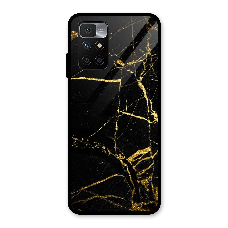Black And Gold Design Glass Back Case for Redmi 10 Prime