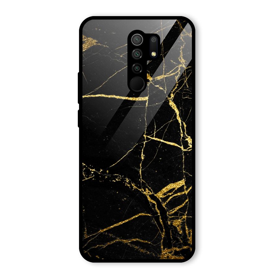 Black And Gold Design Glass Back Case for Redmi 9 Prime