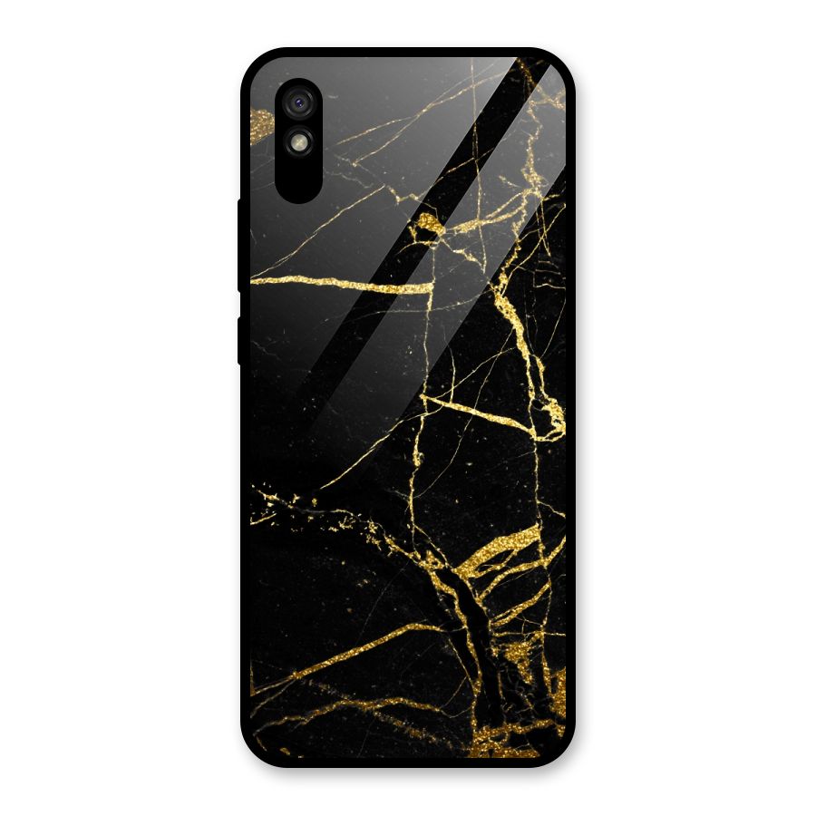 Black And Gold Design Glass Back Case for Redmi 9i