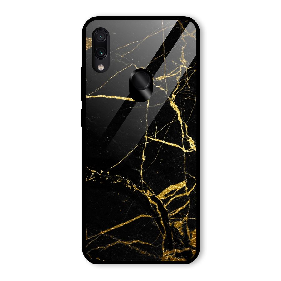 Black And Gold Design Glass Back Case for Redmi Note 7S
