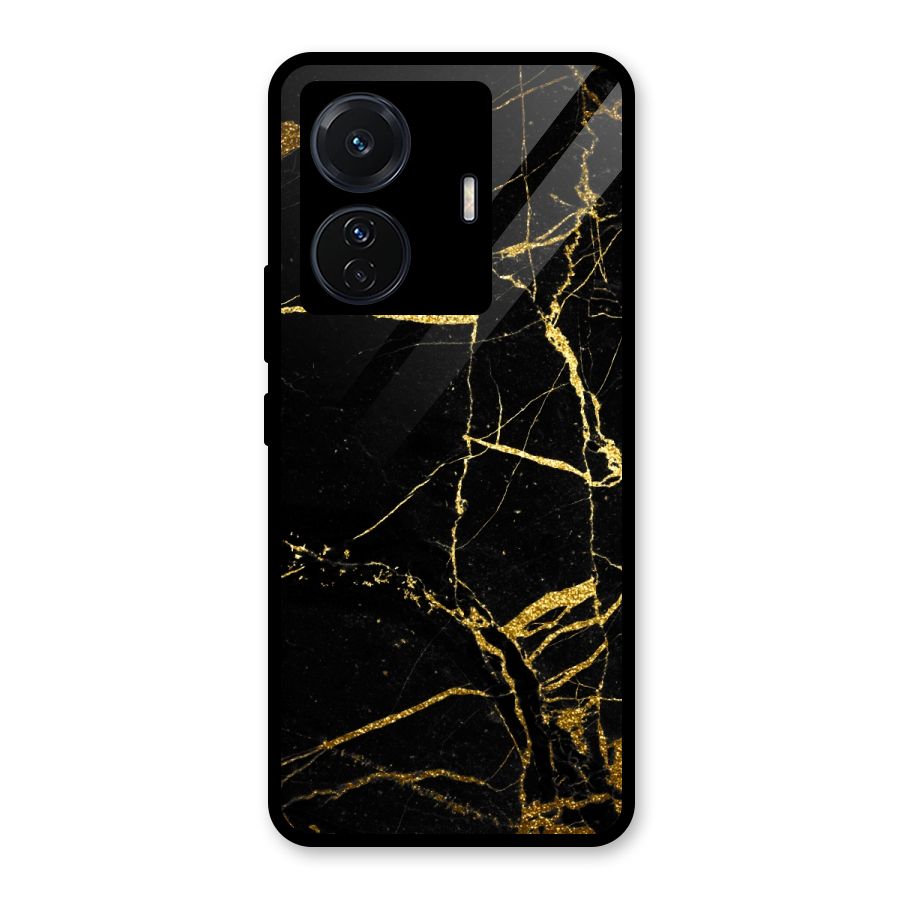 Black And Gold Design Glass Back Case for Vivo T1 Pro