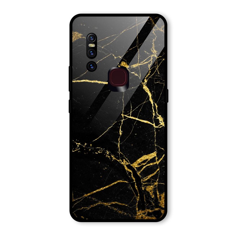 Black And Gold Design Glass Back Case for Vivo V15