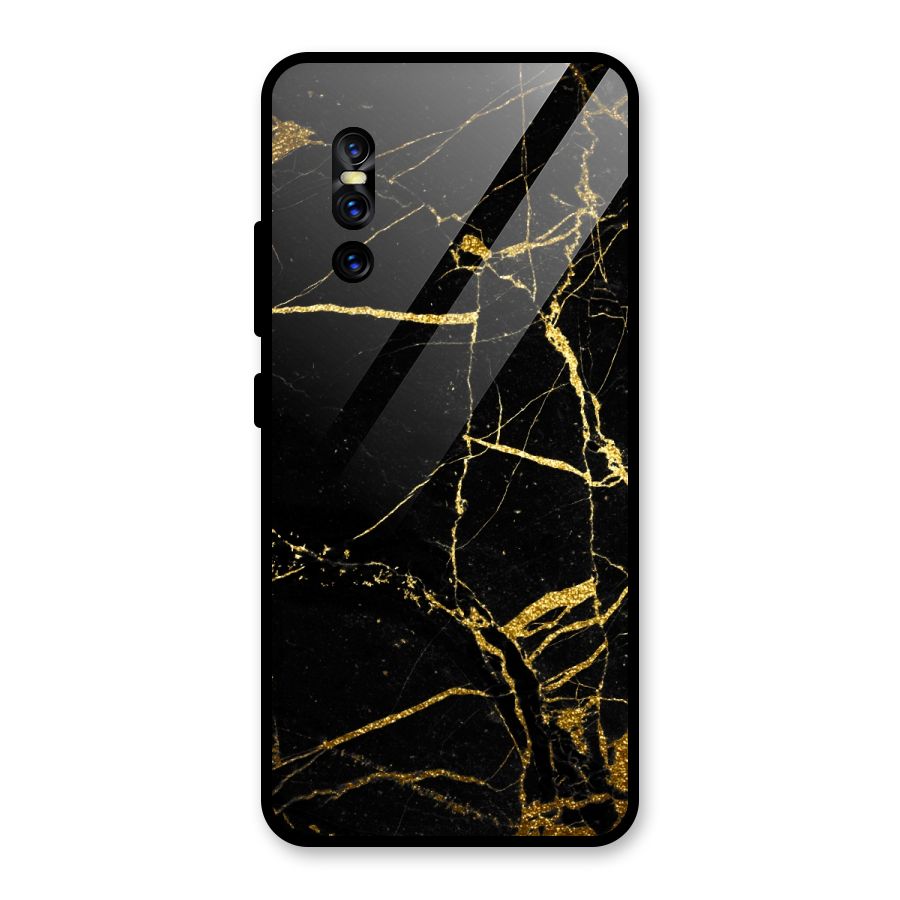 Black And Gold Design Glass Back Case for Vivo V15 Pro