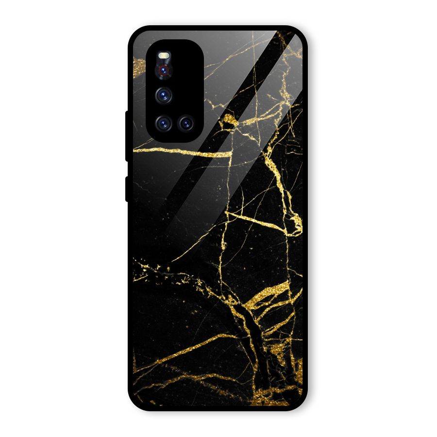 Black And Gold Design Glass Back Case for Vivo V19