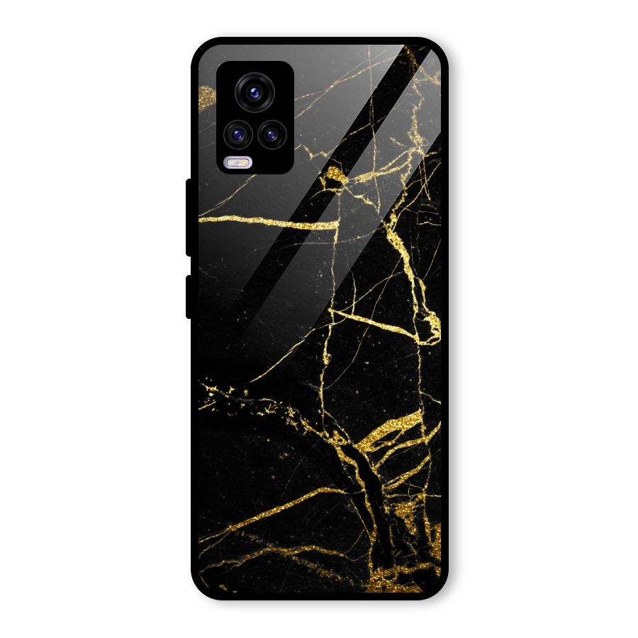 Black And Gold Design Glass Back Case for Vivo V20