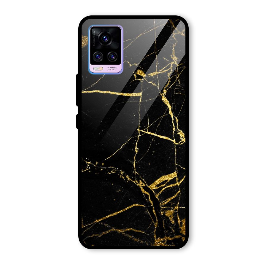 Black And Gold Design Glass Back Case for Vivo V20 Pro