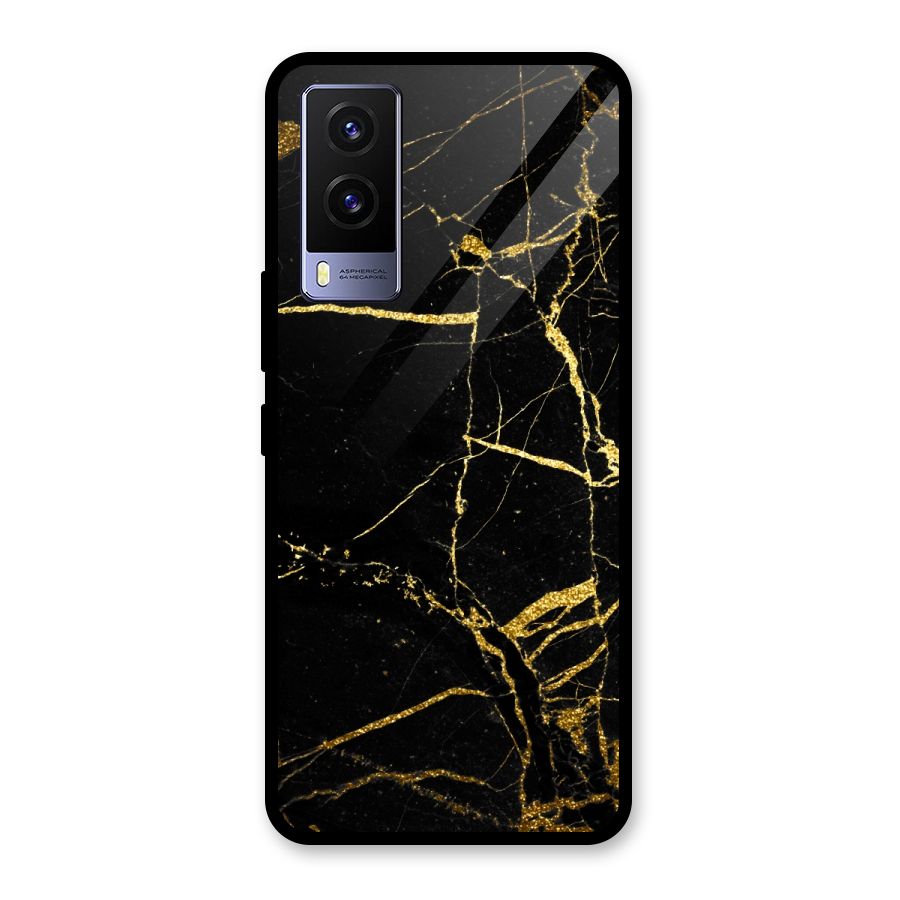 Black And Gold Design Glass Back Case for Vivo V21e 5G