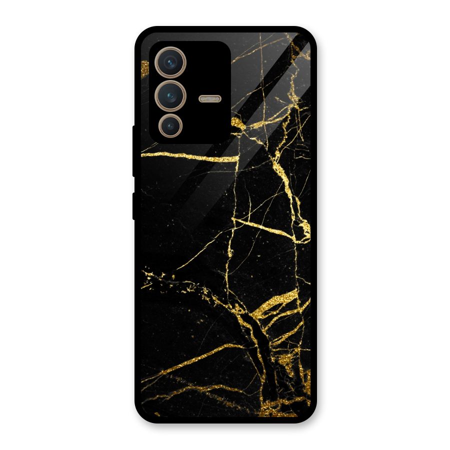 Black And Gold Design Glass Back Case for Vivo V23 5G