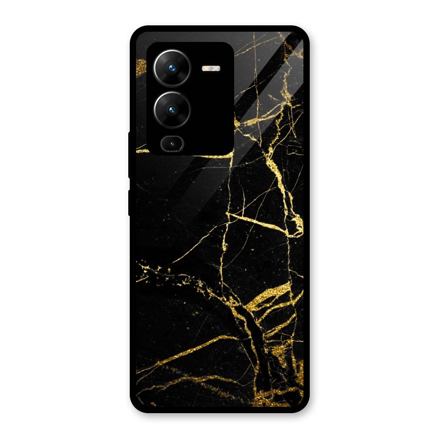 Black And Gold Design Glass Back Case for Vivo V25 Pro