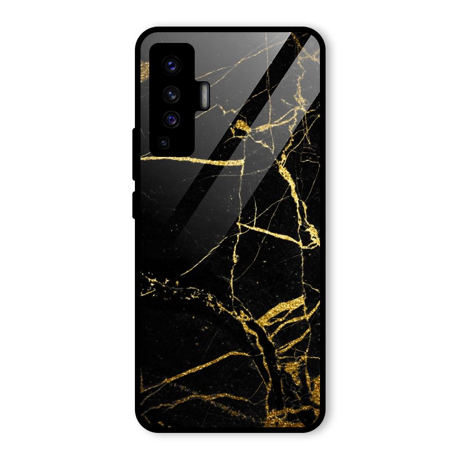 Black And Gold Design Glass Back Case for Vivo X50