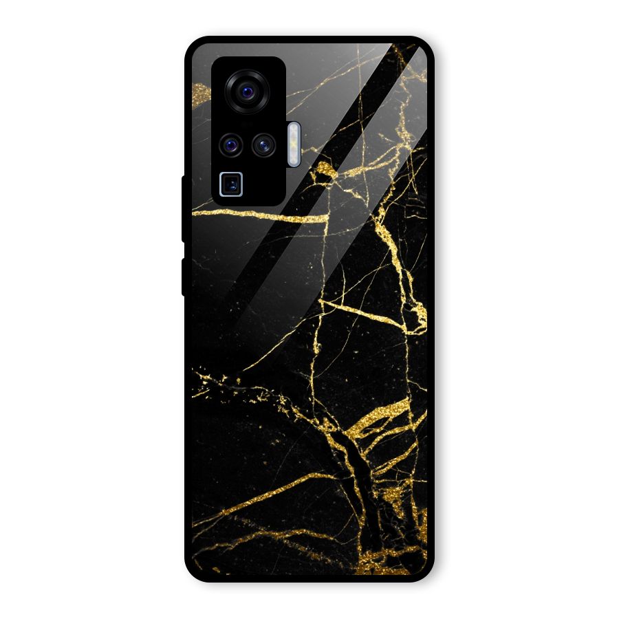 Black And Gold Design Glass Back Case for Vivo X50 Pro