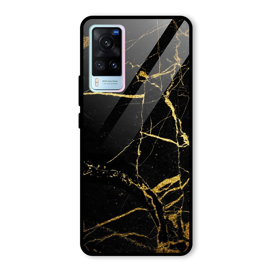 Black And Gold Design Glass Back Case for Vivo X60