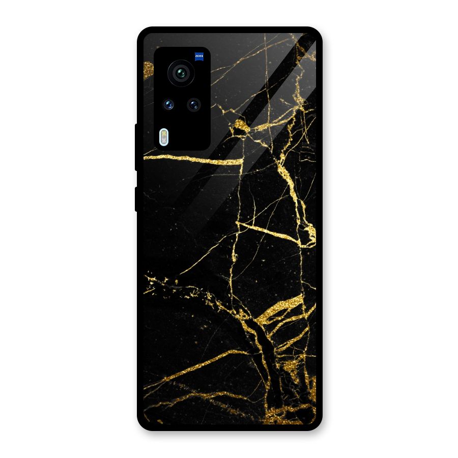 Black And Gold Design Glass Back Case for Vivo X60 Pro