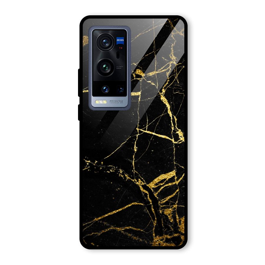 Black And Gold Design Glass Back Case for Vivo X60 Pro Plus