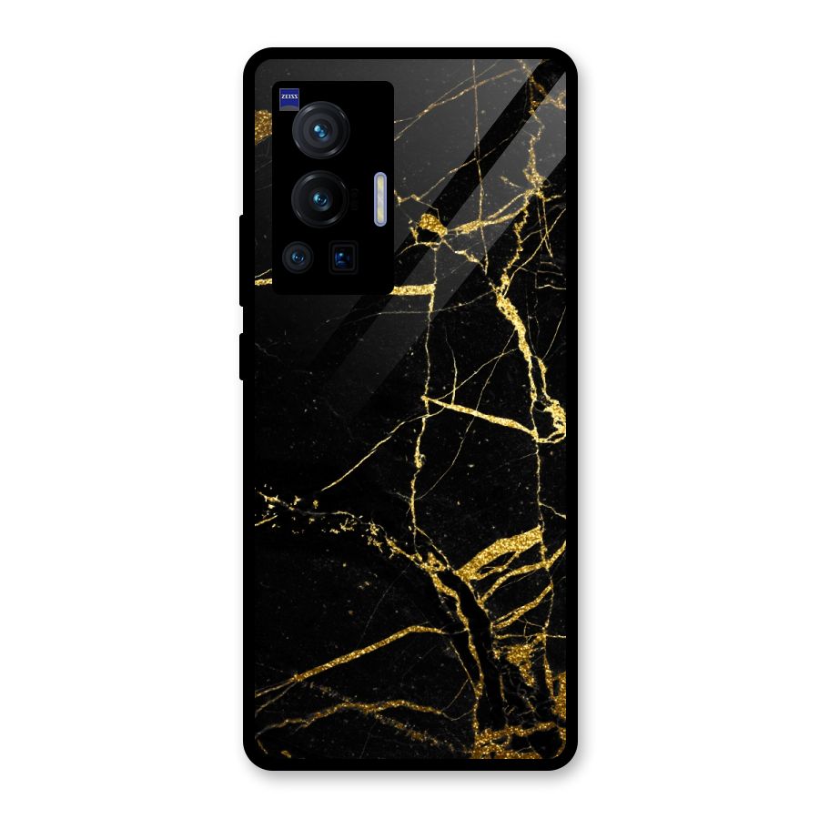 Black And Gold Design Glass Back Case for Vivo X70 Pro