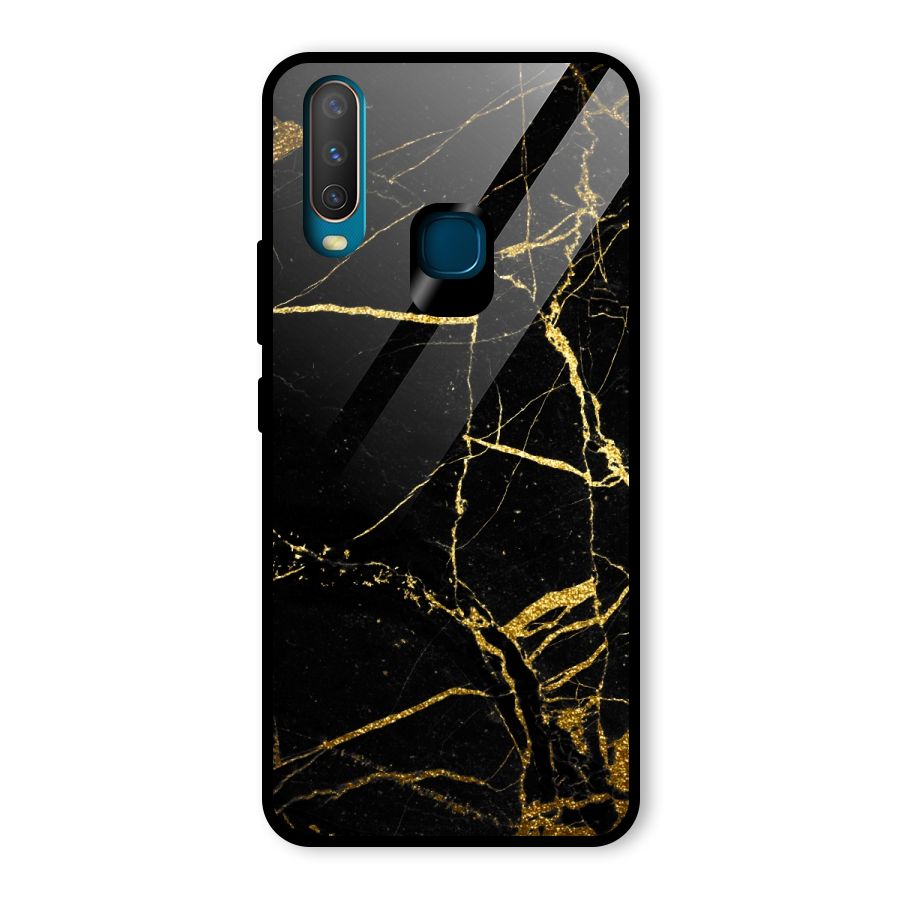 Black And Gold Design Glass Back Case for Vivo Y15