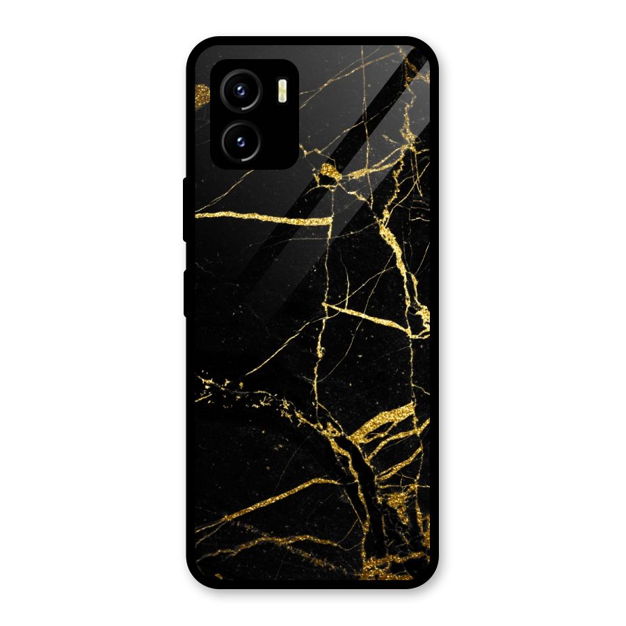 Black And Gold Design Glass Back Case for Vivo Y15s