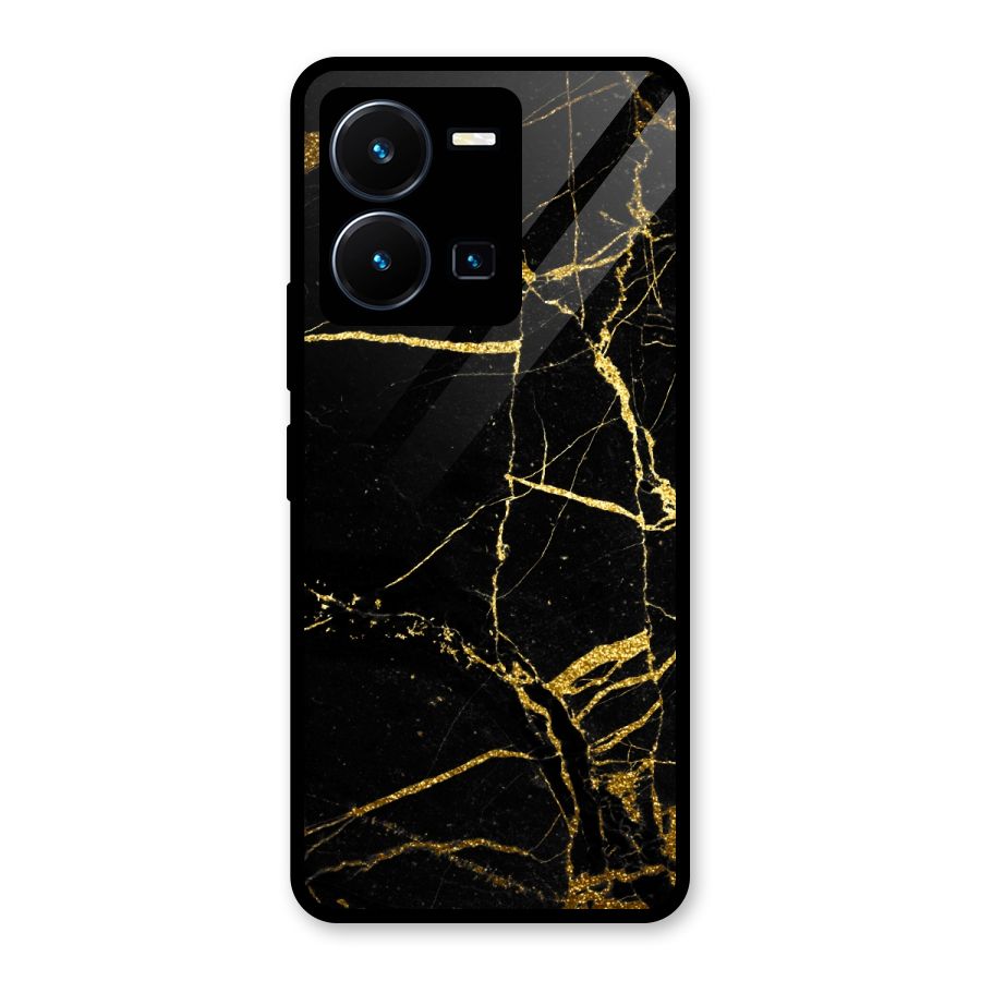 Black And Gold Design Glass Back Case for Vivo Y35