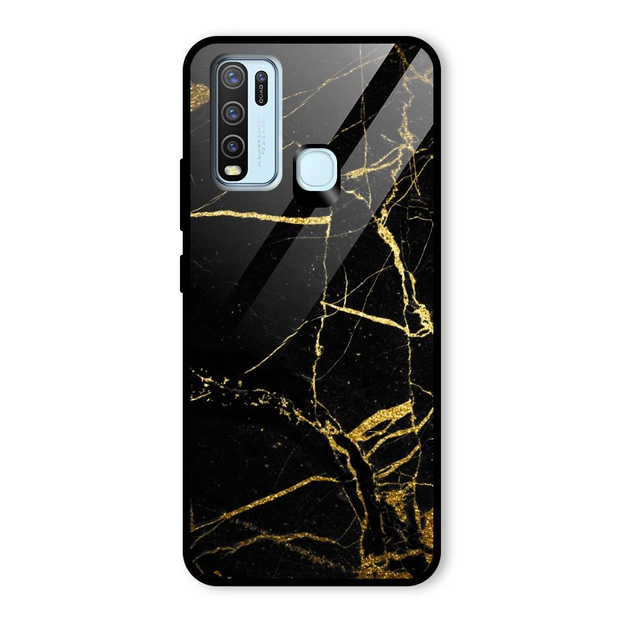 Black And Gold Design Glass Back Case for Vivo Y50