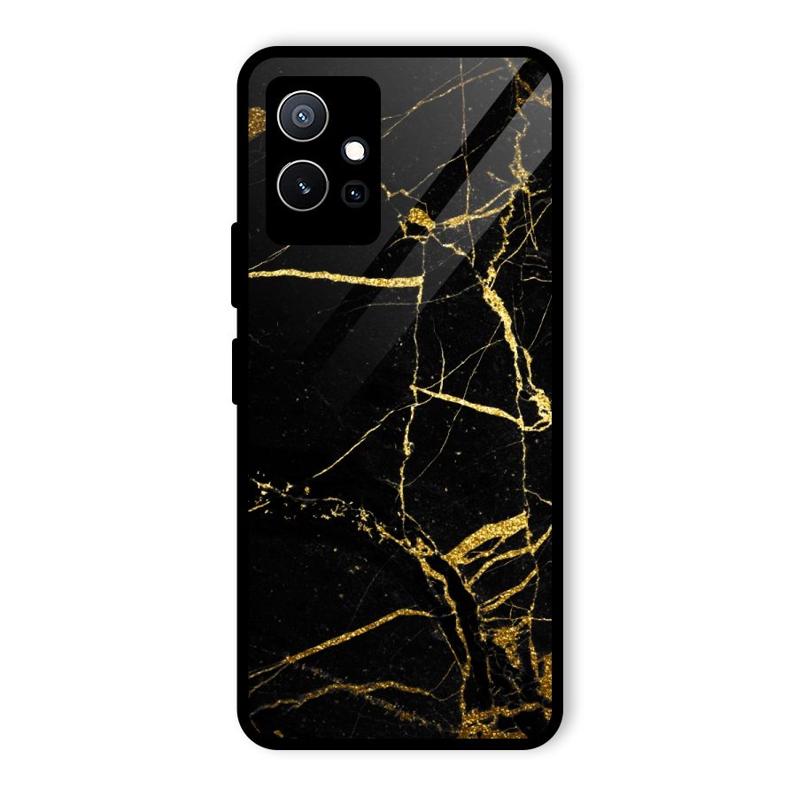 Black And Gold Design Glass Back Case for Vivo Y75 5G