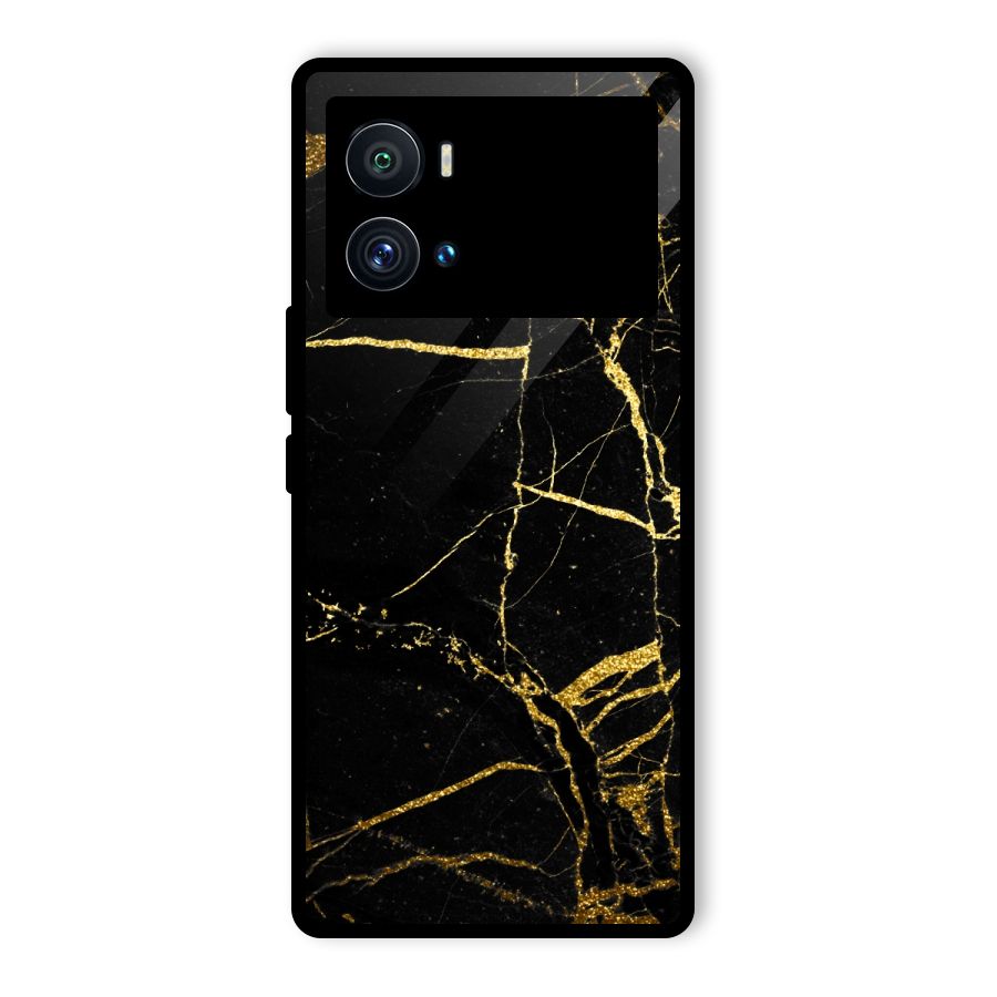 Black And Gold Design Glass Back Case for Vivo iQOO 9 Pro