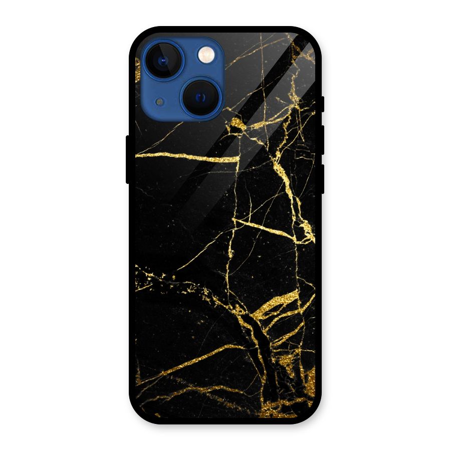 Black And Gold Design Glass Back Case for iPhone 13 Mini