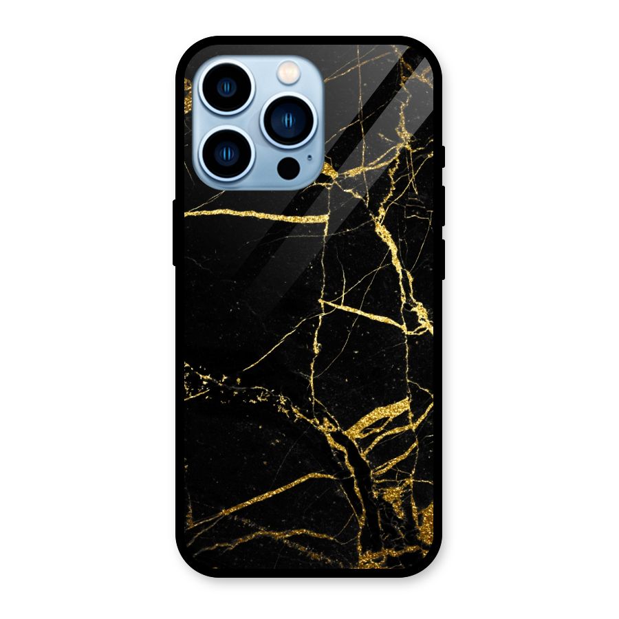 Black And Gold Design Glass Back Case for iPhone 13 Pro